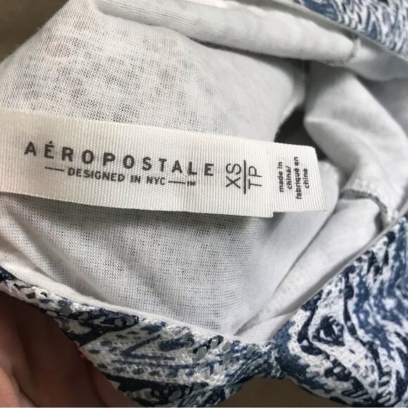 Aeropostale Womens Fit & Flare Skater mini Dress Sz XS Blue White Moroccan boho - Picture 3 of 6